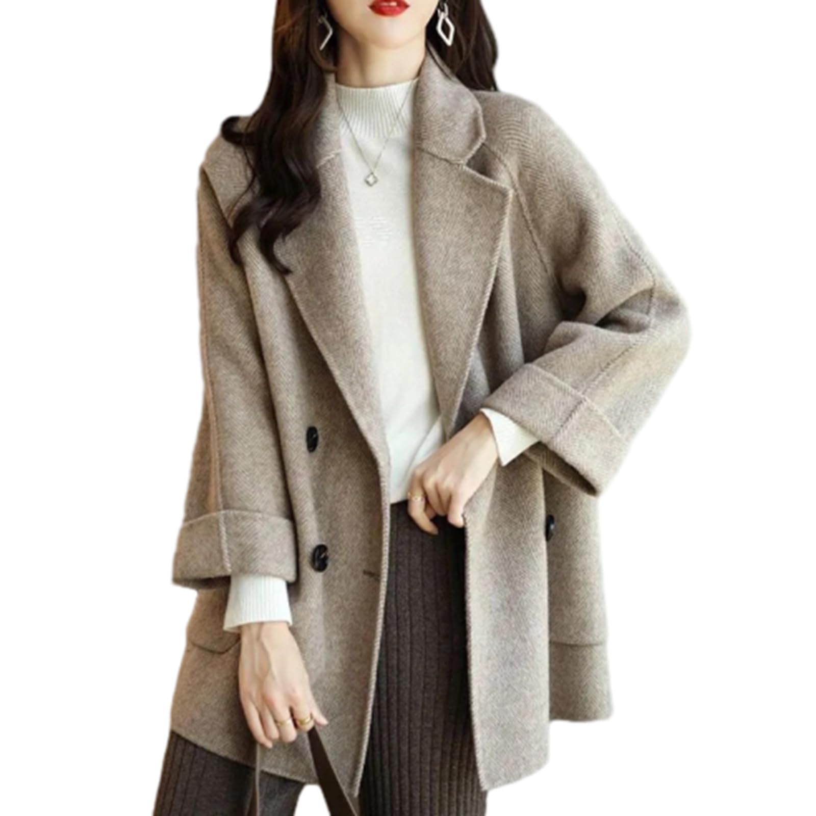 

Blouson Suit Chester Coat Long Sleeve Coat Collar Stripe Tailored Jacket Outerwear Wool Coat Overcoat Casual Maxi Loose Warm Stylish Formal Slim Fit
