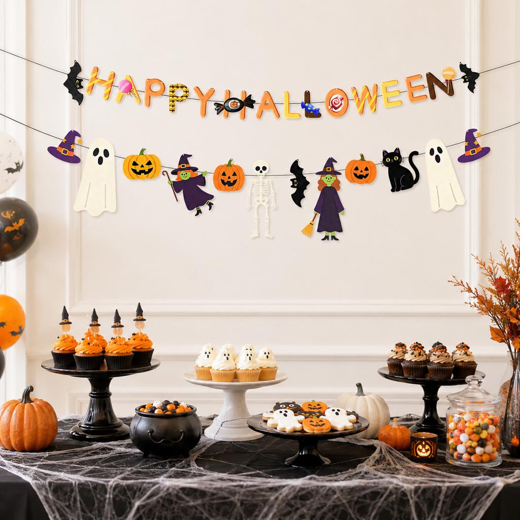 Halloweendekoration med häxa och pumpa - Tematisk girlang för hemmafest