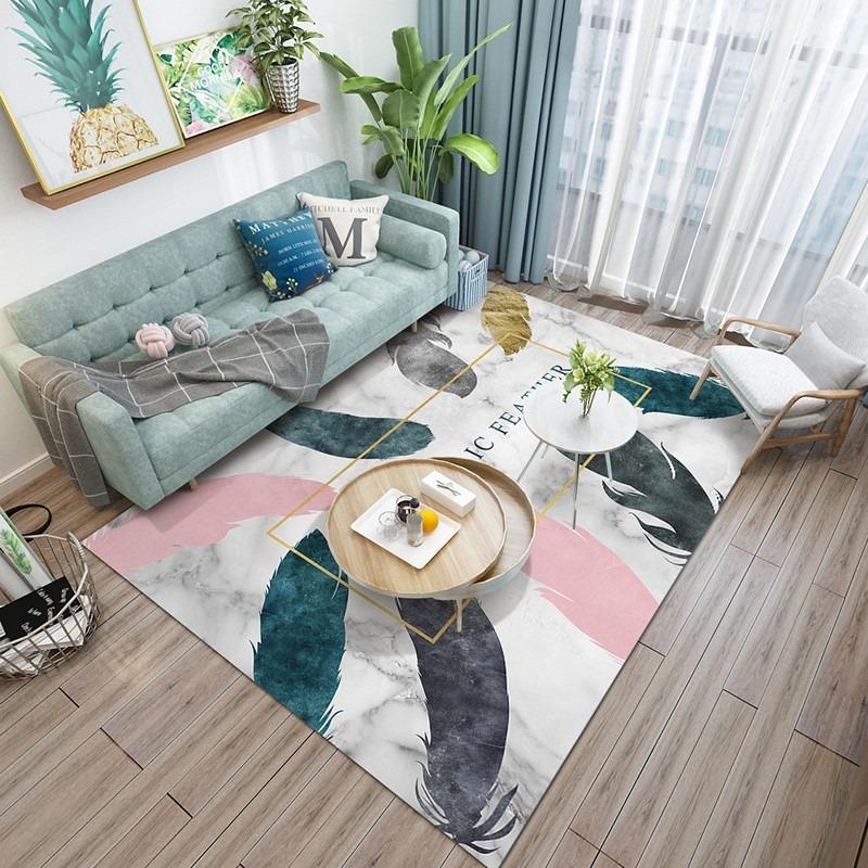 Feather Patterned Area Rug Artistic Colorful Feather Print Carpet Soft Non Slip Floor Mat For Living Room Bedroom Home Decor