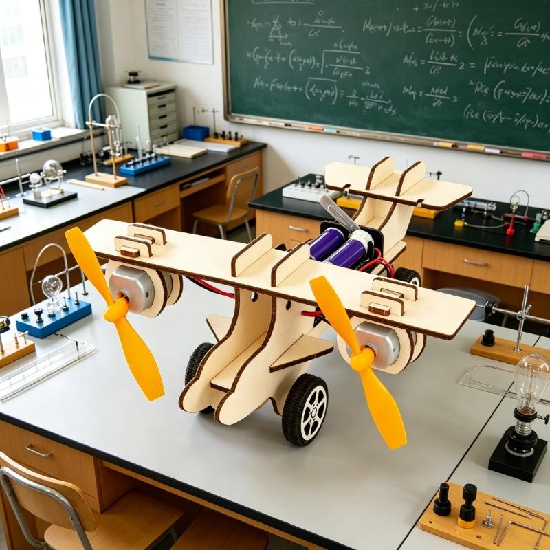 Assembly Wooden Double Engine Aircraft Model Toy Aerodynamics Experiment Demonstration Tool for Classroom Teaching