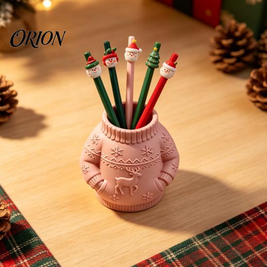 Cute Festive Gift for Women 3D Printed Sweater Pen Holder, Creative Desk Organizer with Elk Snowflake Relief Home Durable Holder Office School