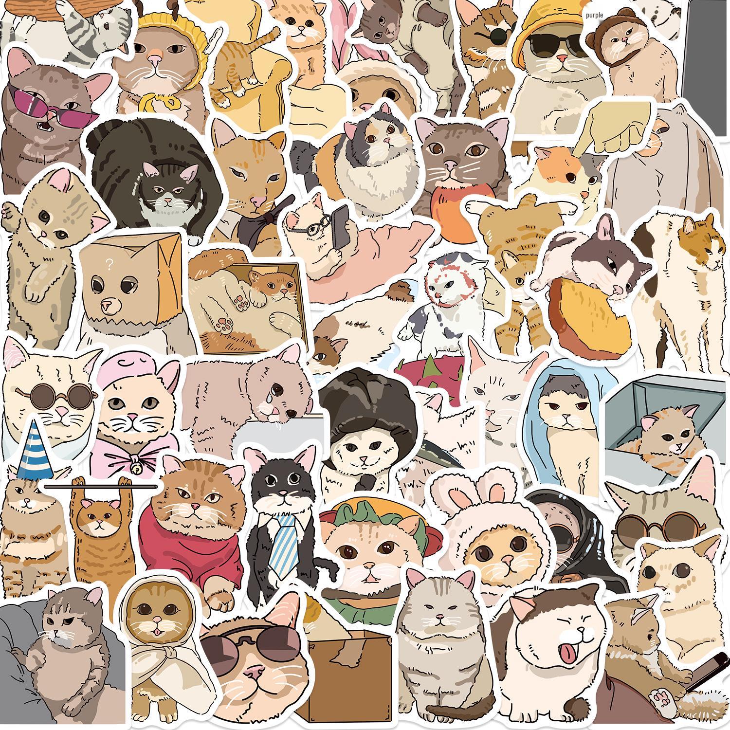 50 Cartoon Cat Emoji Stickers - Cute, Waterproof, Self-Adhesive for Scrapbooks & Phone Cases YCK364 Variant