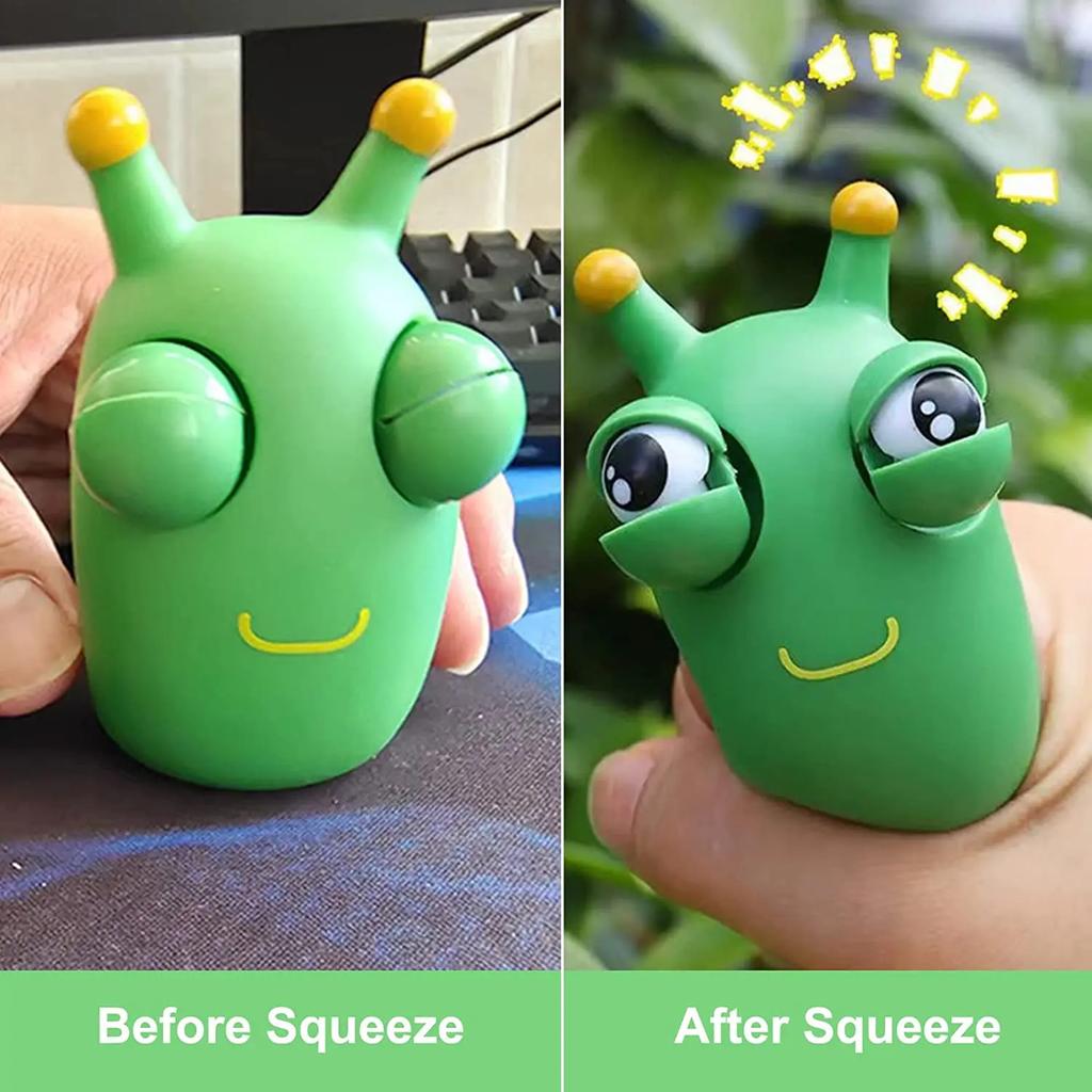 Green Bug Squeeze Toy Grass Eyes Popping Out Toy Sensory Fidget Toy Eyeball Bouncing Toy Slug Pop-it Toys for Toddler Kids