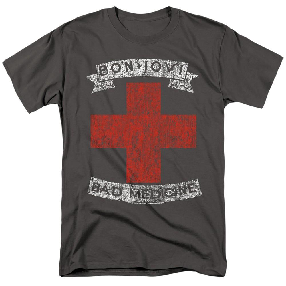 Bon Jovi - Bad Medicine - Adult Unisex Short Sleeve T-Shirt - Gray L