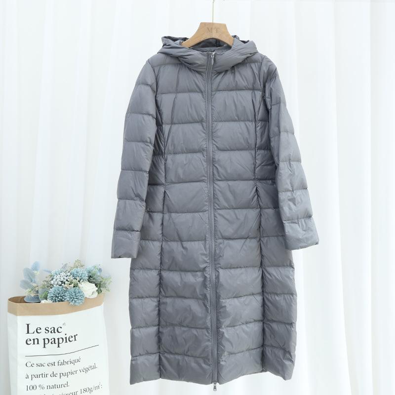 2025 Autumn and Winter New Light Down Jacket Women's Medium and Long Long Over Knee Lengthened Hooded Slim-fitting Thin Jacket Korean Version