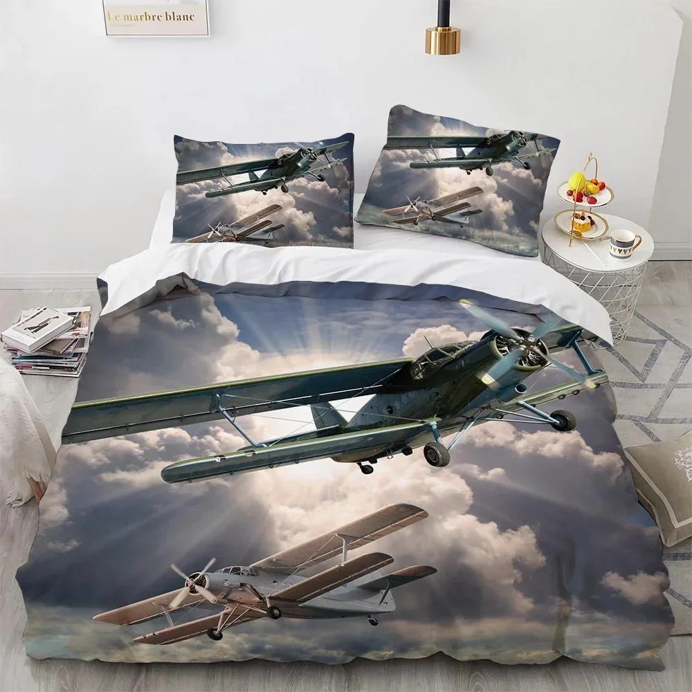 Flugzeug Jagdflugzeug Himmel Muster Bequemer Bettbezug Steppdecke Kissenbezug Bettwäscheset Kinder Schlafzimmer Dekoration Heimtextil