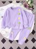 Girls' 2-Piece Casual Set: Long-Sleeve Top with 3D Floral Accents & Side Slits Paired with Sweatpants (Spring/Autumn/Winter)