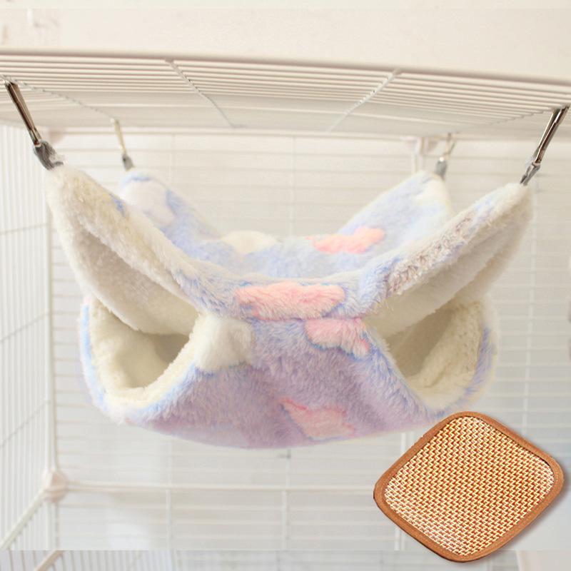 Gemütliche Doppellagen-Hängematte mit Blumenzweig für Gleithörnchen & kleine Haustiere - Plüsch-Samt Herbst/Winter-Bett