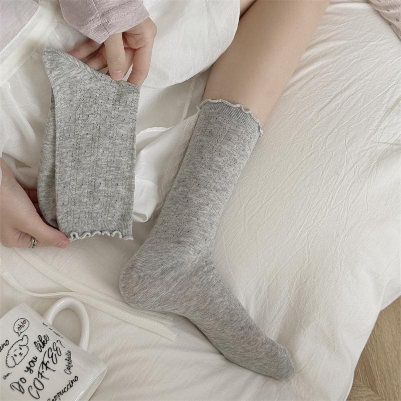 Female Summer Thin Style Casual All Build Mesh Breathable Small Floral Auricle Lace In The Tube Cotton Socks