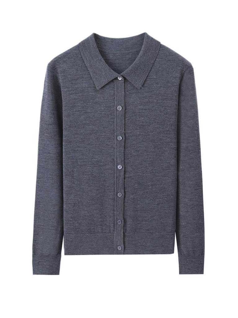 Yangtze Yarn 100% Wool Polo Collar Loose-Fit Knitted Shirt