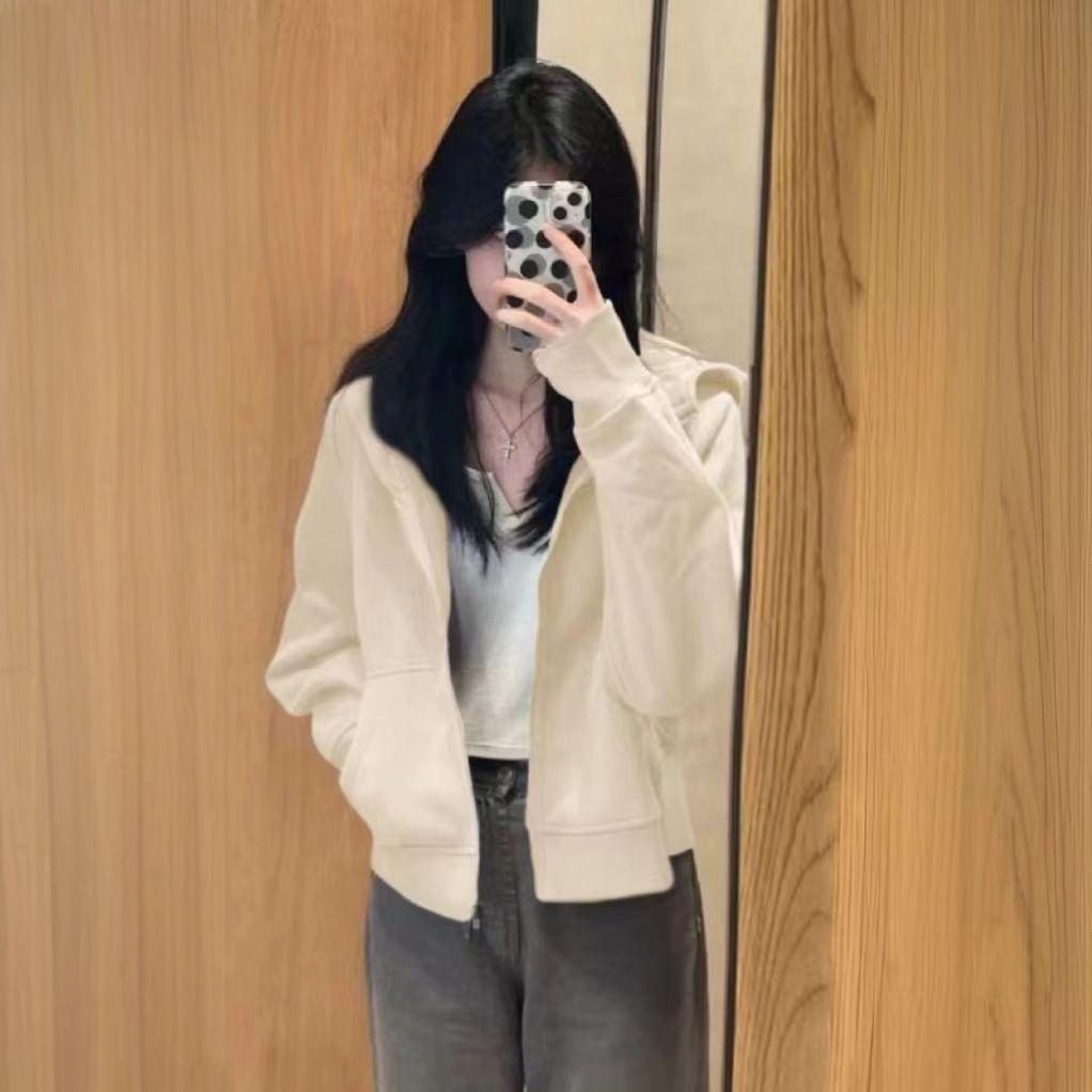 Women's Trendy Hooded Zip-Up Sweatshirt - Petite, Lightweight, Casual Cardigan for Spring and Autumn