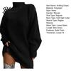 Sweater Dress Solid Color Half High Collar Raglan Long Sleeve Loose Fit Knitting Autumn Winter Mini Knitwear Knit