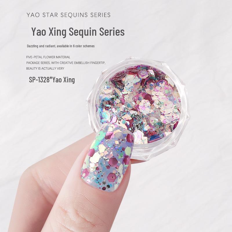 Yao Xing Nail Art Glitter Mix: Coarse & Fine Sequins, Five-Pointed Stars, Irregular Hexagons