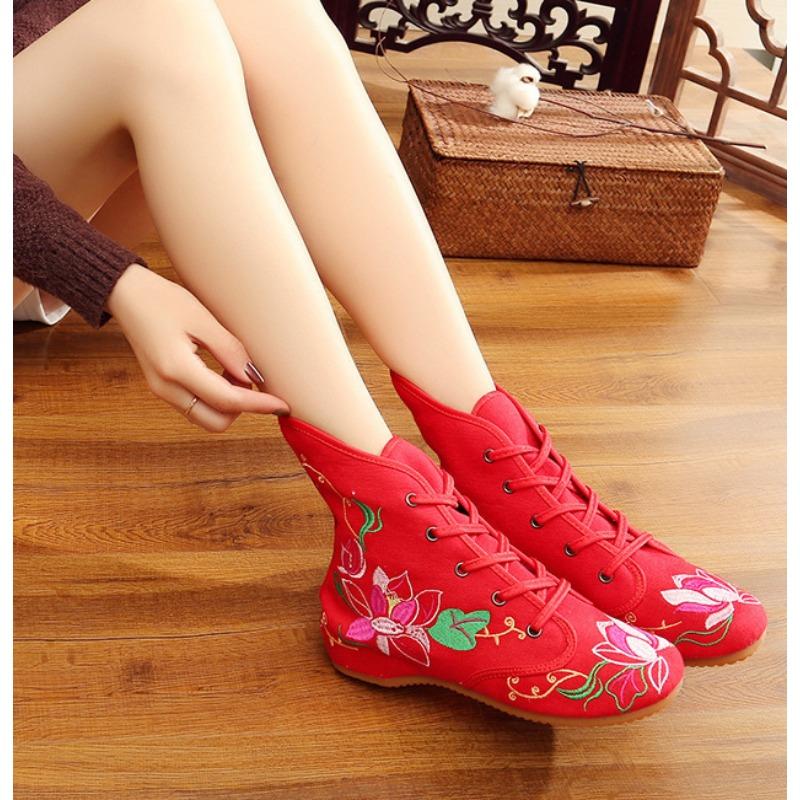 Fashion Embroidery Shoes Handmade Women's Embroidered Canvas Ballet Flats Ladies Comfortable Chinese Ballerinas Vegan