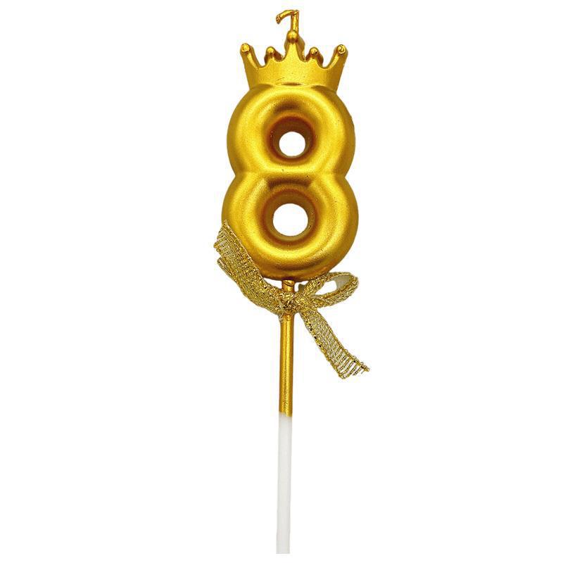Gold Crown Number Birthday Candles Luxury Metallic Numeral Cake Toppers Happy Birthday Party Decorations for Kids Adults Men Women