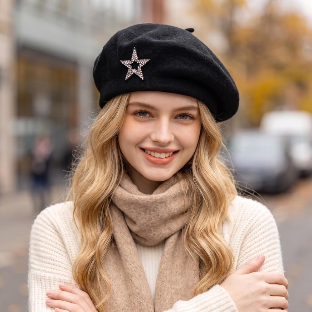 Solid Color Knitted Painter Hat Soft Beanie Cap Fashion Wool Beret Winter