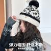 Retro thickened jacquard knitted wool hat children keep warm cute hairball show face small headgear ear protection pullover hat