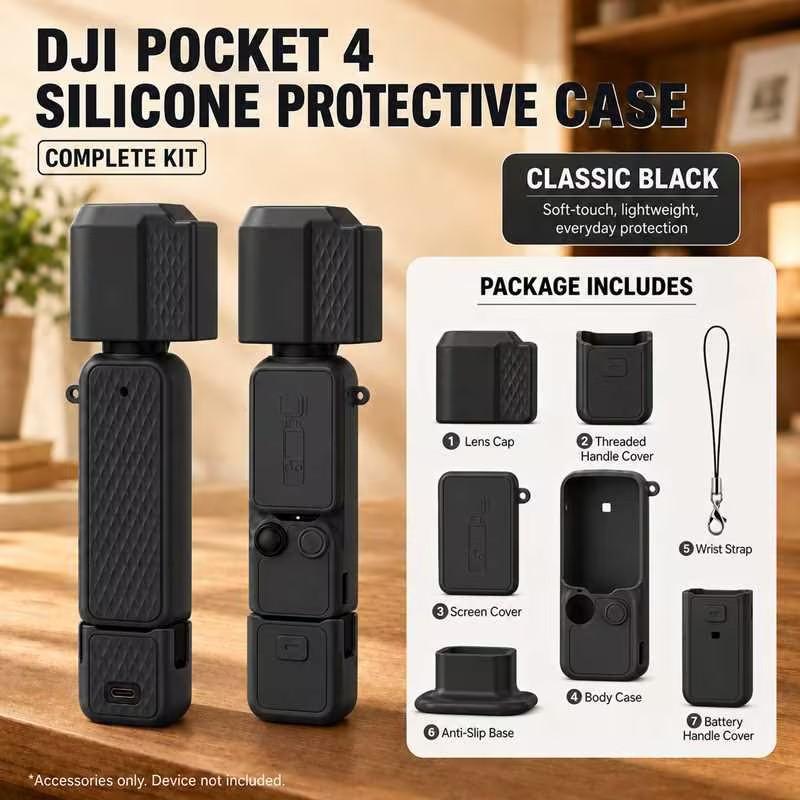 Silicone Case for DJI OSMO Pocket 4 Protective Kit for DJI OSMO Pocket 4 Gimbal Camera Lens Screen Soft Protective Cover Set Black For Pocket 4