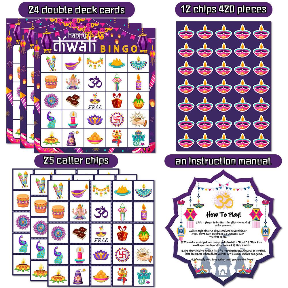 India In Diwali Festival Bingo Card Game Set With Stickers Call Supplies Cards