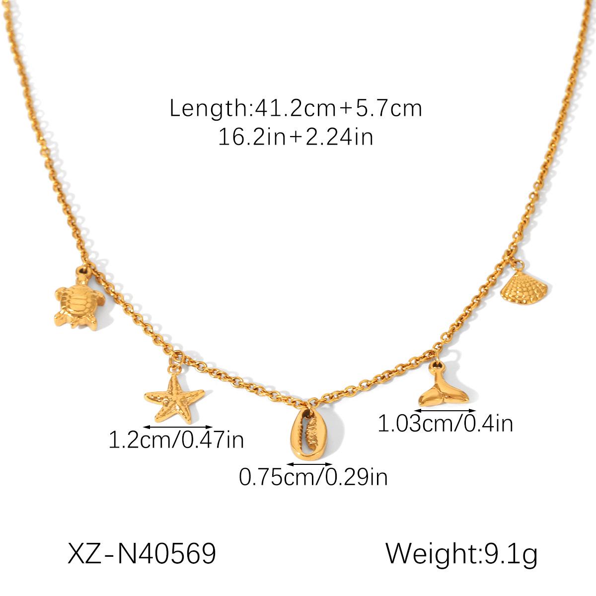 

European-American Ins Style Stainless Steel Starfish & Turtle Seashell Pendant Necklace for Women
