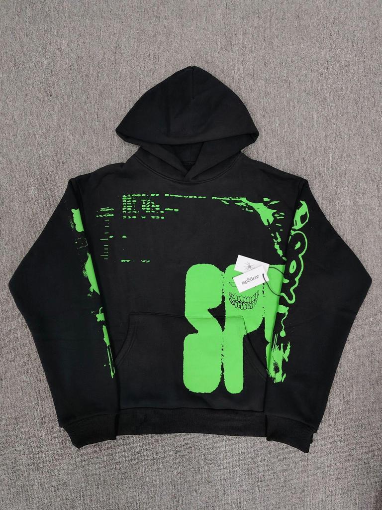 Hanorac Bărbătesc Greu cu Imprimeu Pânză de Păianjen - Trendy, Croială Largă cu Plus de Catifea