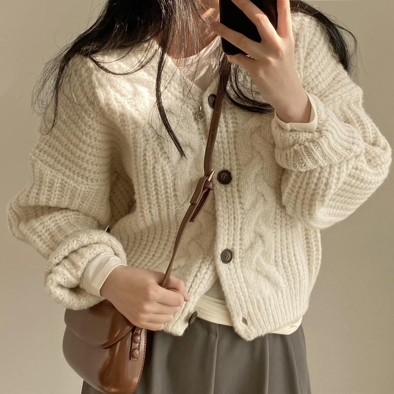 Autumn Winter Warm Long Sleeve Knitted Cardigan Women V-neck Loose Sweater Autumn Elegant Solid Color Casual Knitted Top