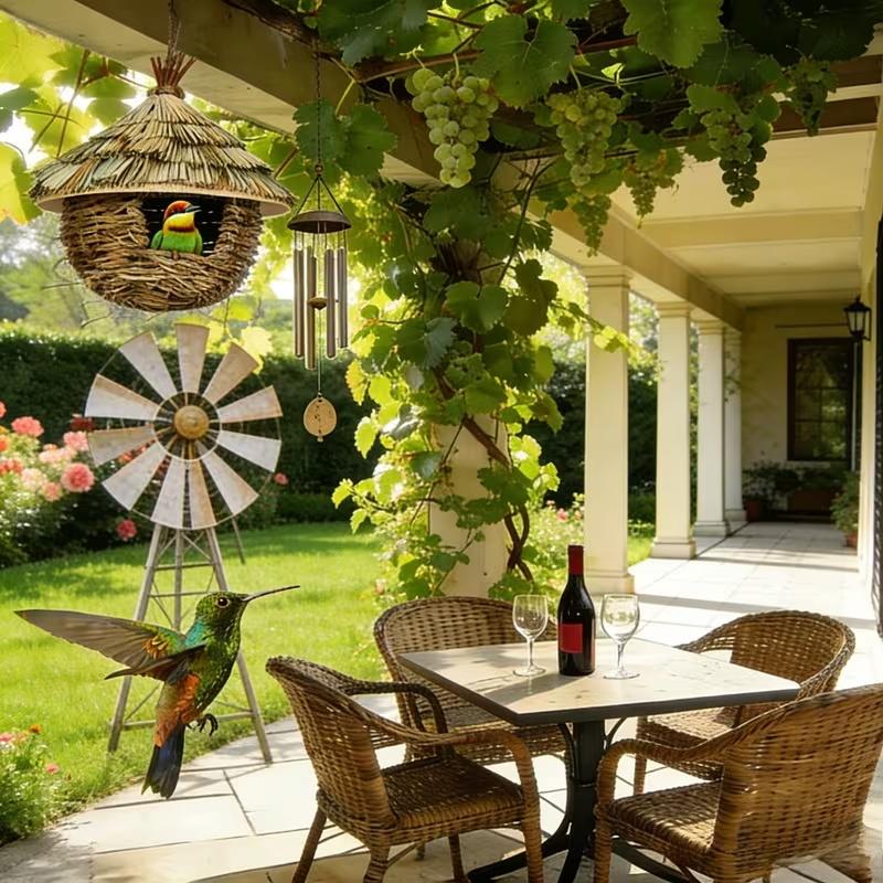 Handwoven Straw Birdhouse - Terrace Natural Nest Box with Straw Roof, Durable Indoor/Outdoor Birdcage, Suitable for Bird Lovers