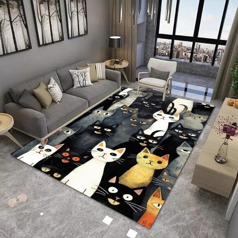 Cute Kitten Carpet Large Area Rug Suitable for Living Room and Bedroom Mats Anti Slip and Wear-resistant Soft Rug Fashionable