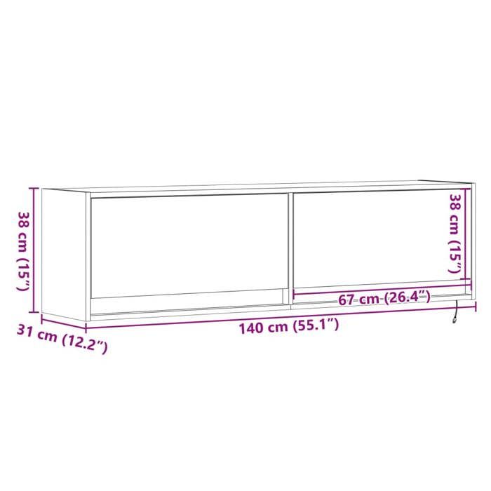 VidaXL Wall-mounted TV Cabinet with LED Lights Sonoma Oak 140x31x38 Cm, Wall-mounted TV Unit, Floating TV Unit, Support 852371