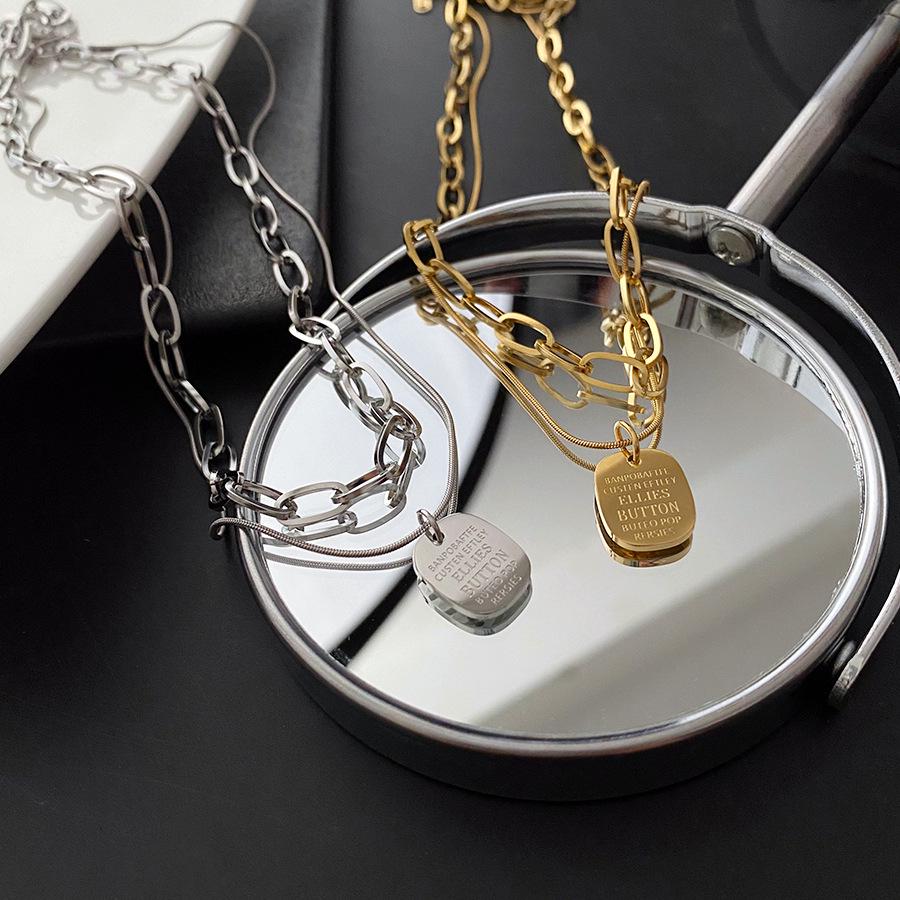 

Women s Double Layered Square Pendant Titanium Necklace