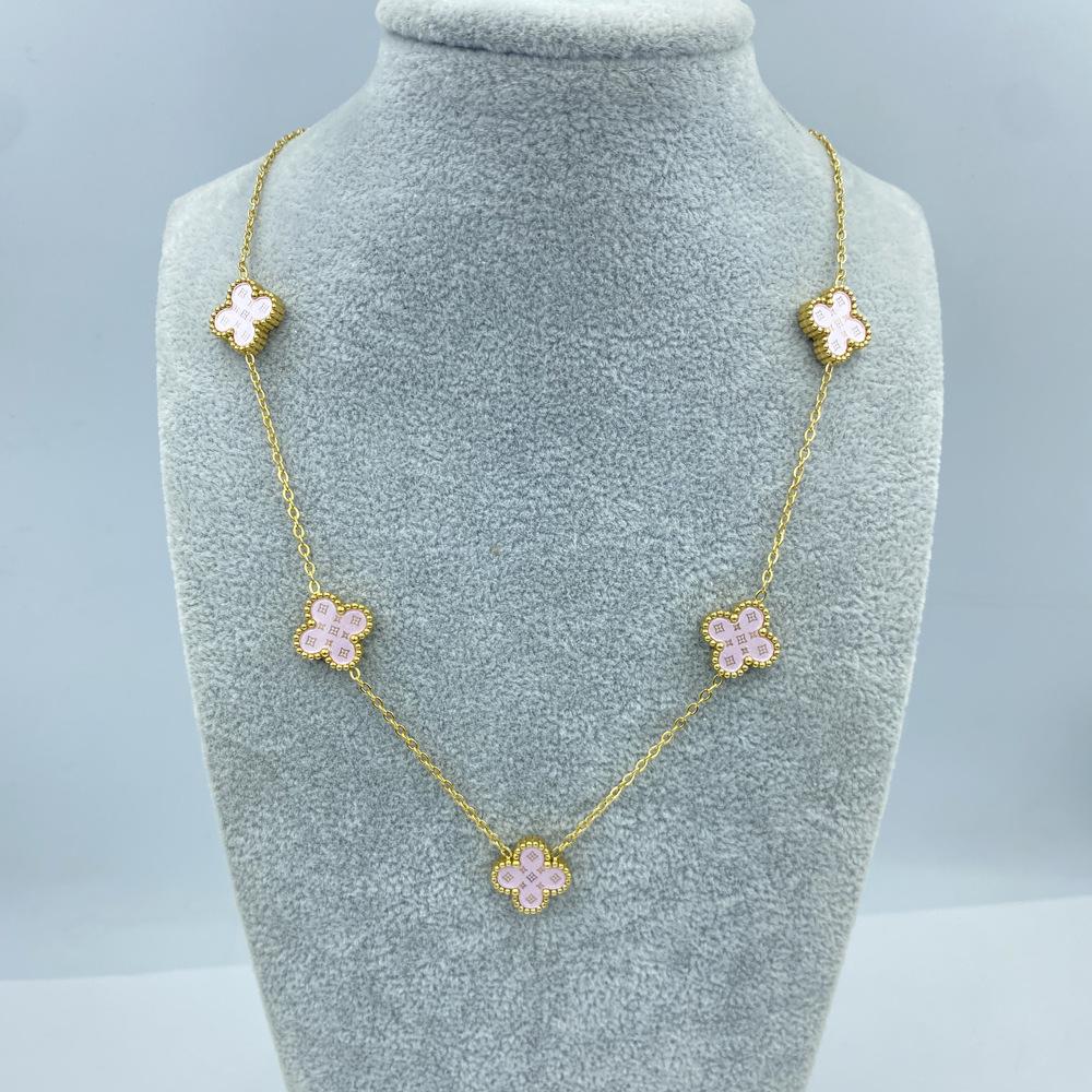 13MM Titanium Steel 5 Flowers Double Sided Shell Star Pattern Shell Lucky Four Leaf Clover Necklace