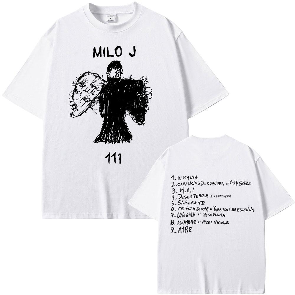Rapper Milo J 111 Album Double Sided Print T Shirt Men Hip Hop Fashion Tshirt Male Rap Oversized T-shirt Men's Cotton T-shirts