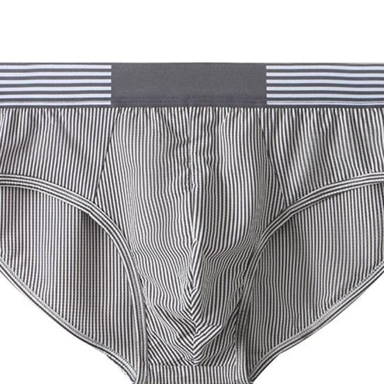Men Briefs Mid-rise Elastic Waistband Slim Fit Panties Striped Print Patchwork Color U-Convex