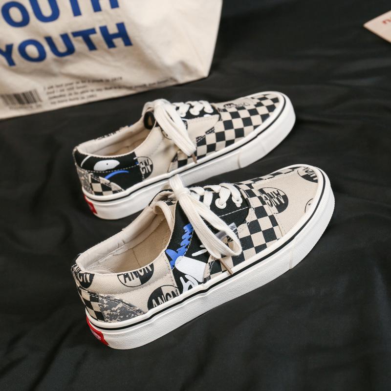 

Мужская вулканизированная обувь весна-осень новая клетчатая парусиновая обувь унисекс парная обувь повседневная ретро цветная мужская повседневная обувь 44 черный белый