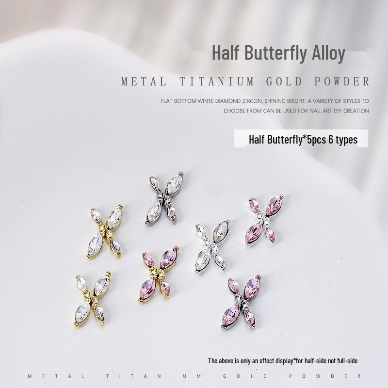 

Metal Rhinestone Butterfly Nail Art Accessories, Set of 5