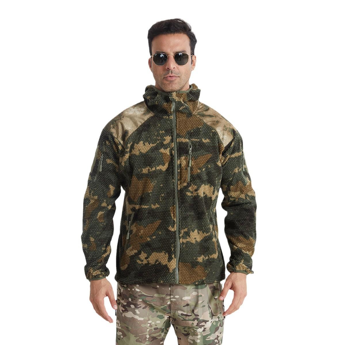 Camouflage Hooded Fleece Jacket for Outdoor Sports and Mountaineering Extra Large