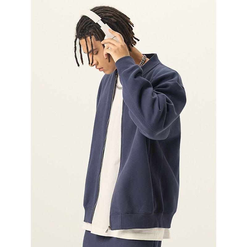 Baseball Collar Jacket for Men, Fleece-Lined, 2025 New Spring and Autumn Youth Trendy American Style Zip-Up Cardigan Sweatshirt for Men