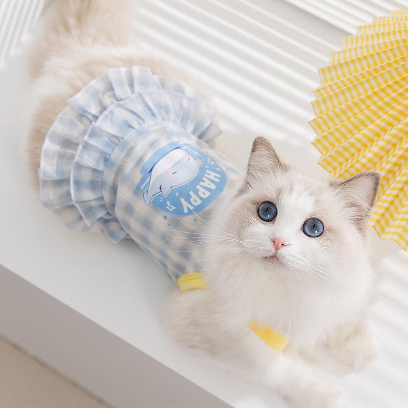 Summer cute thin breathable puppy kitten cartoon suspender skirt medium and small dog dog pet cat clothes