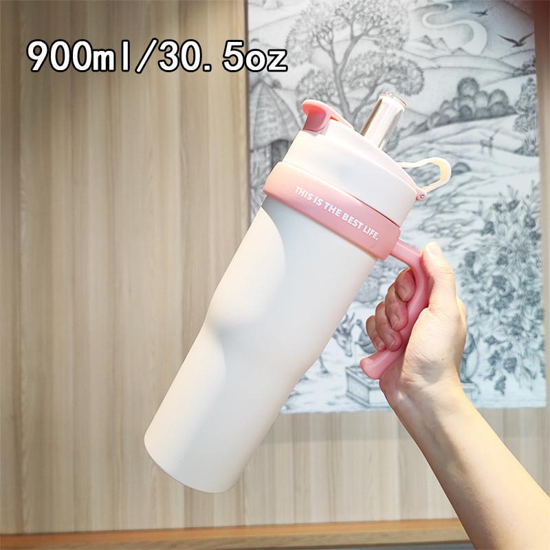 Outdoor Sports Insulated Travel Mug With Handle And Straw For Commuting And Camping