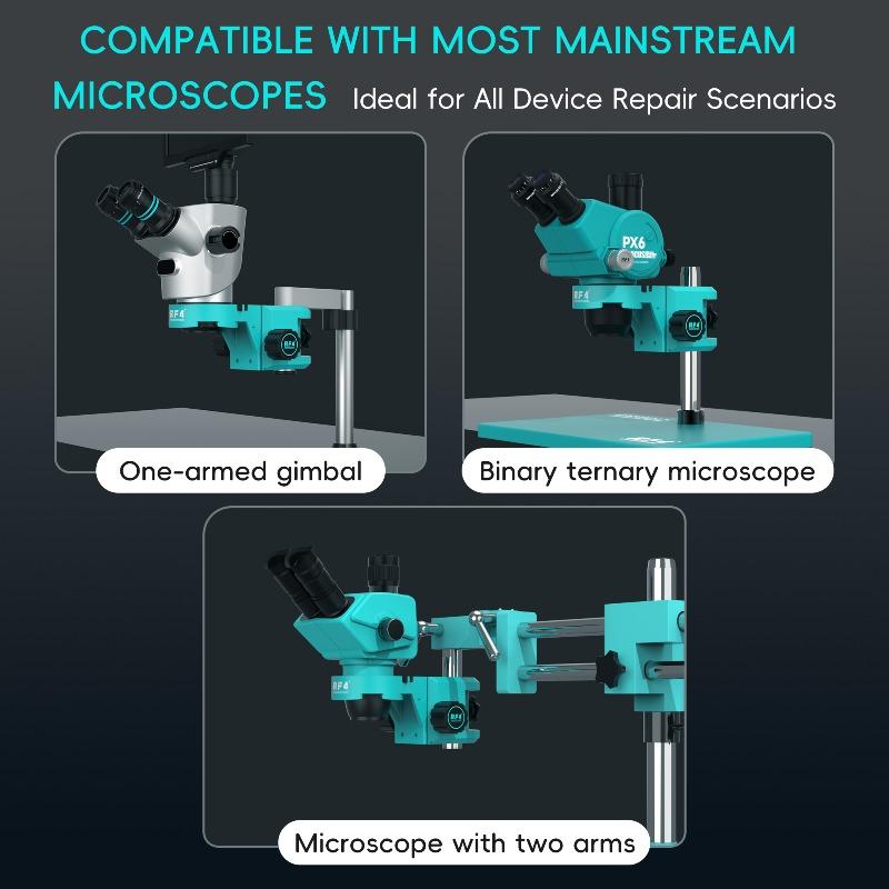 RF4 RF-A6 2in1 Microscope Stand LED Circular Lamp Triangle Anti-shake Stabilization Bracket for Phone Maintenance Repair Tool