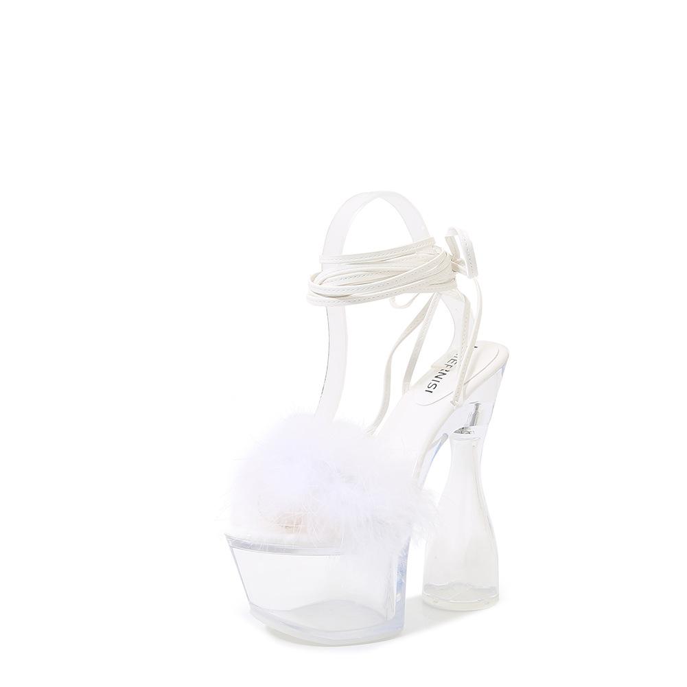 

Новая модная личность простая обувь Мао Мао водонепроницаемые хрустальные сандалии на очень высоком каблуке темперамент 42 белый