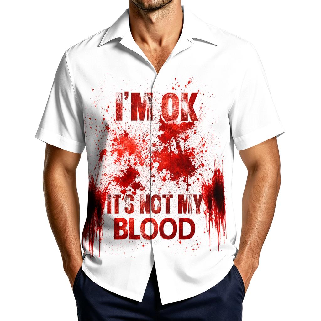 Men's Casual Short Sleeve Halloween Print Shirt for Everyday Wear