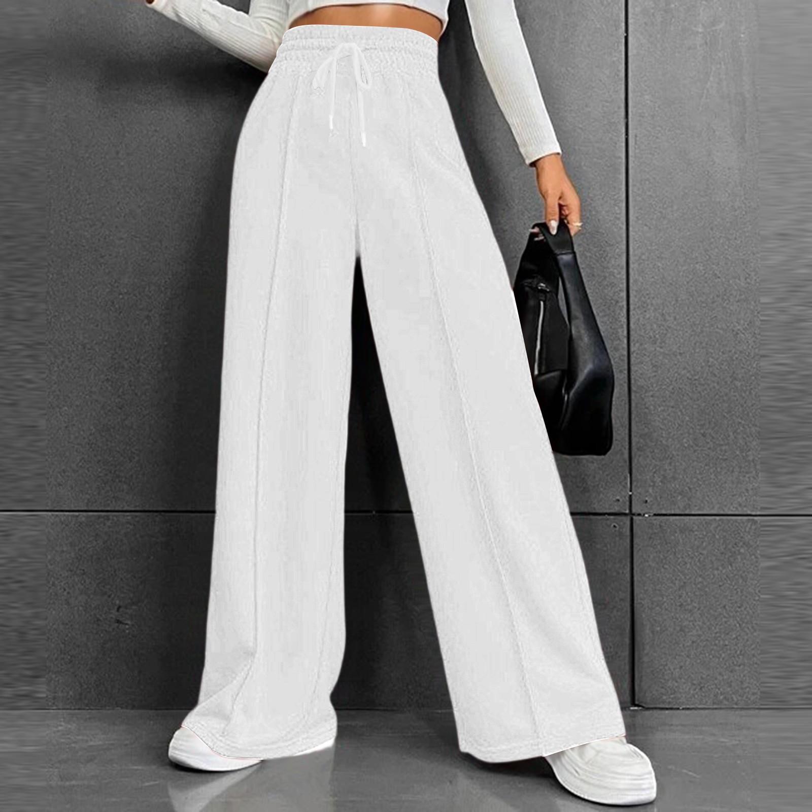 

Женские универсальные повседневные удобные свободные брюки с высокой талией на кулиске и широкими штанинами XXL белый