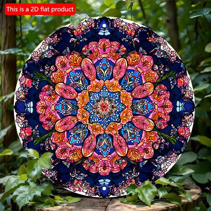 2D Flat 20*20cm1pc Vintage Floral Mandala High Quality Signage, Fantastic Round Wall Art Plaque with Symmetrical Harmony&bright Flowers for Bars,