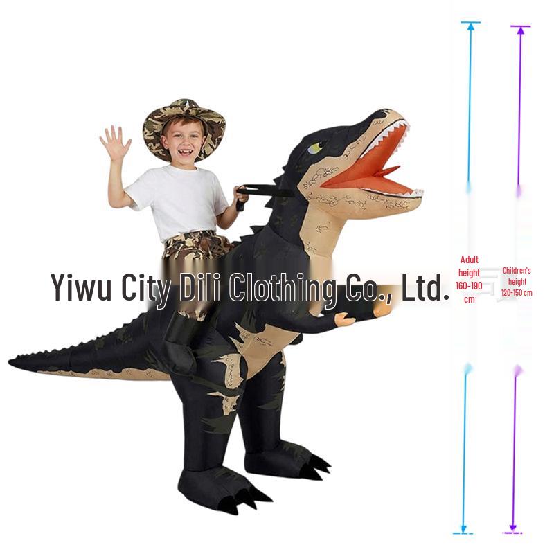 Adult Black Camo Dino Inflatable Suit - Kids T-Rex Ride-On Costume for Halloween, Festival, Carnival Fun