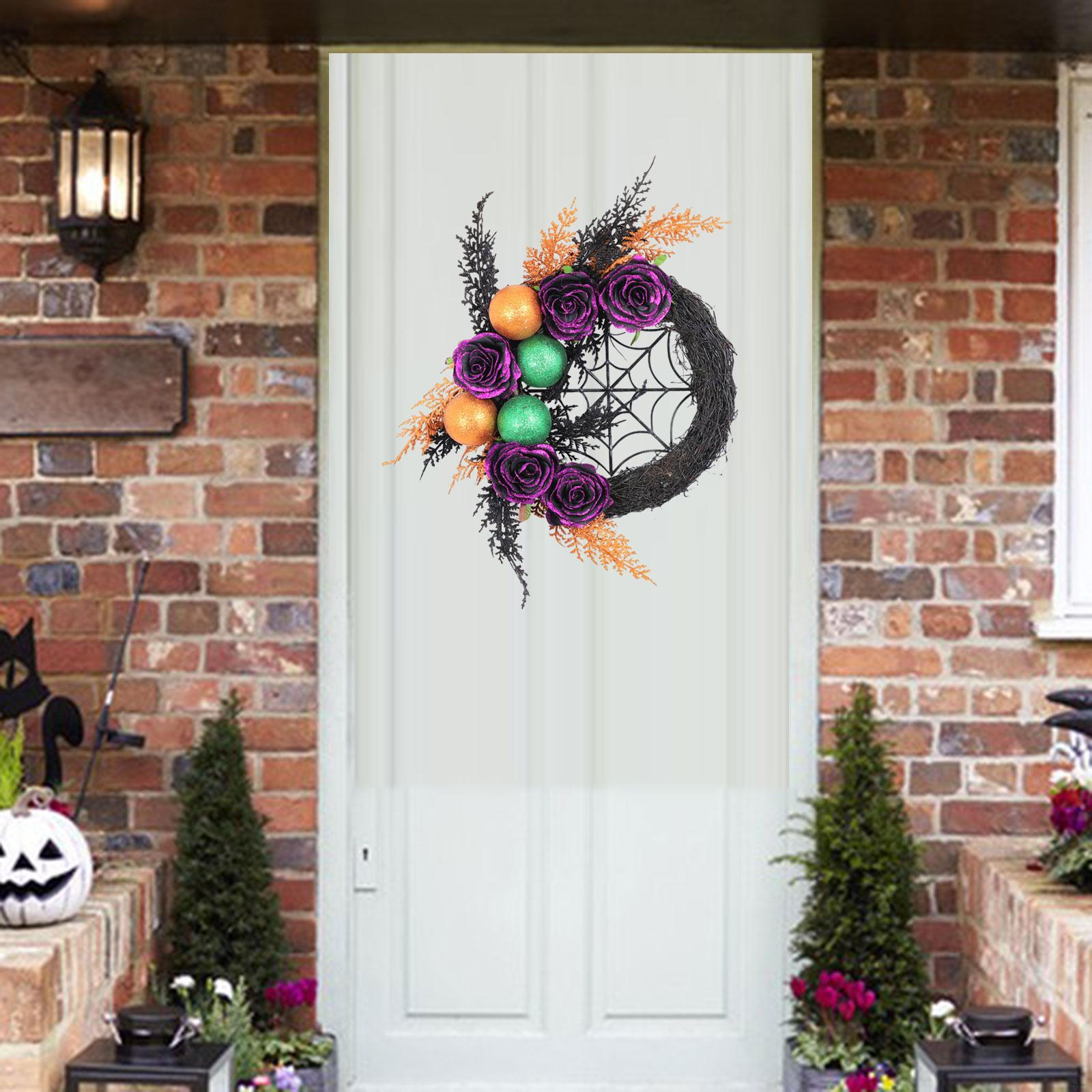 

Halloween Wreath Gothic Round Trendy with Spider Web, 18in Happy ,Artificial