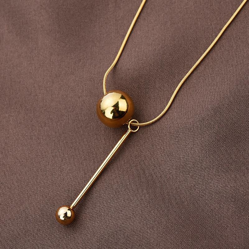 Chic Gold Minimalist Titanium Steel Neck Chain With Unique Round Ball Pendant Design