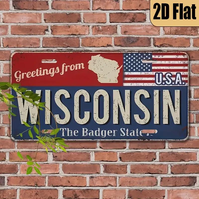 HD Aluminum Print Vintage Greetings from Wisconsin The Badger State USA License Plate Style Wall Art High Definition BendResi 15x30cm(5.9x7.8inch)