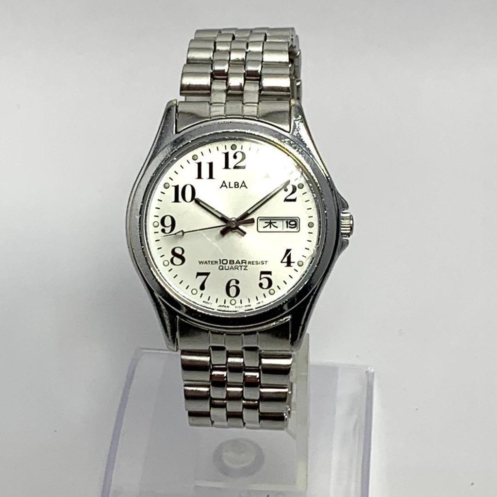 Used 638 Working Item Battery Replaced SEIKO ALBA SEIKO ALBA WATER 10BAR Men's Watch Quartz 3 Hand Calendar Day Date Popular Rare V733-7A70