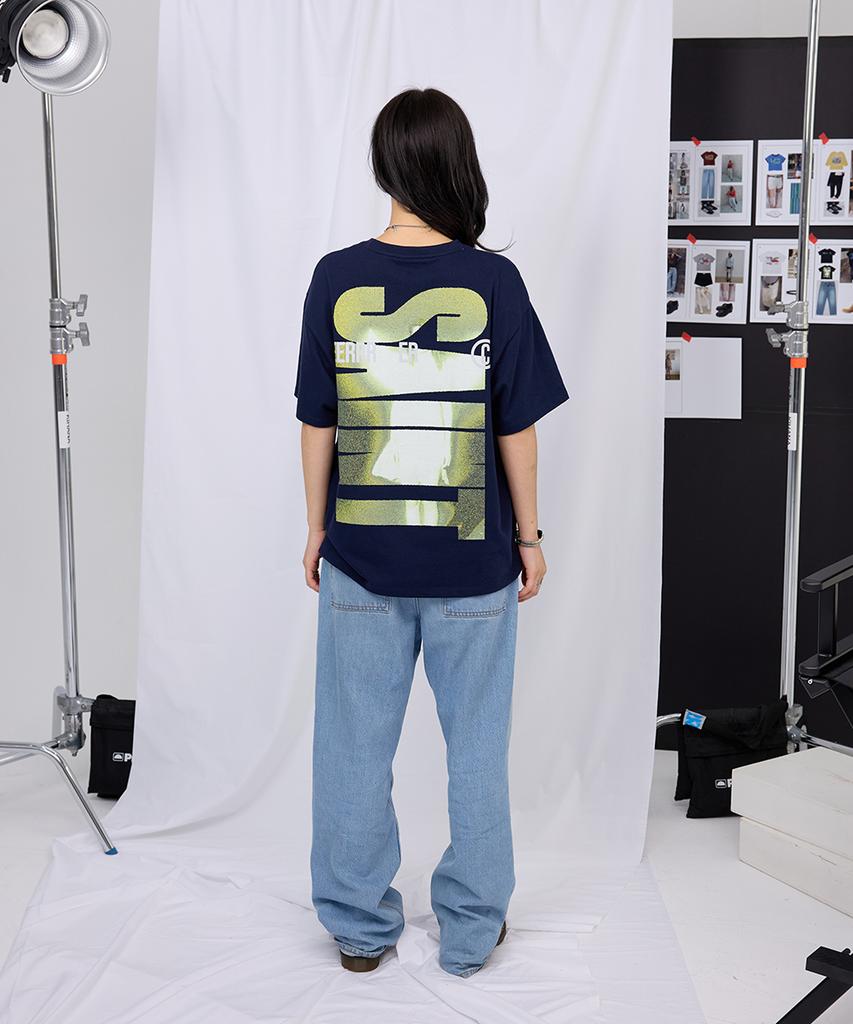 EEERRR Big Saint Logo Over-Crop Fit T-Shirt (Navy)